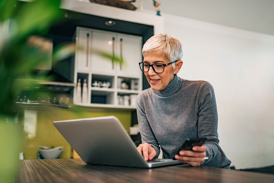 A professional woman participating in a webinar